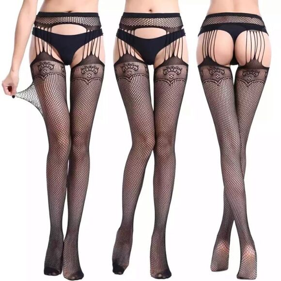 NEW! Sexy Lace Cut Out Fishnet Garter Stockings - Picture 1 of 10